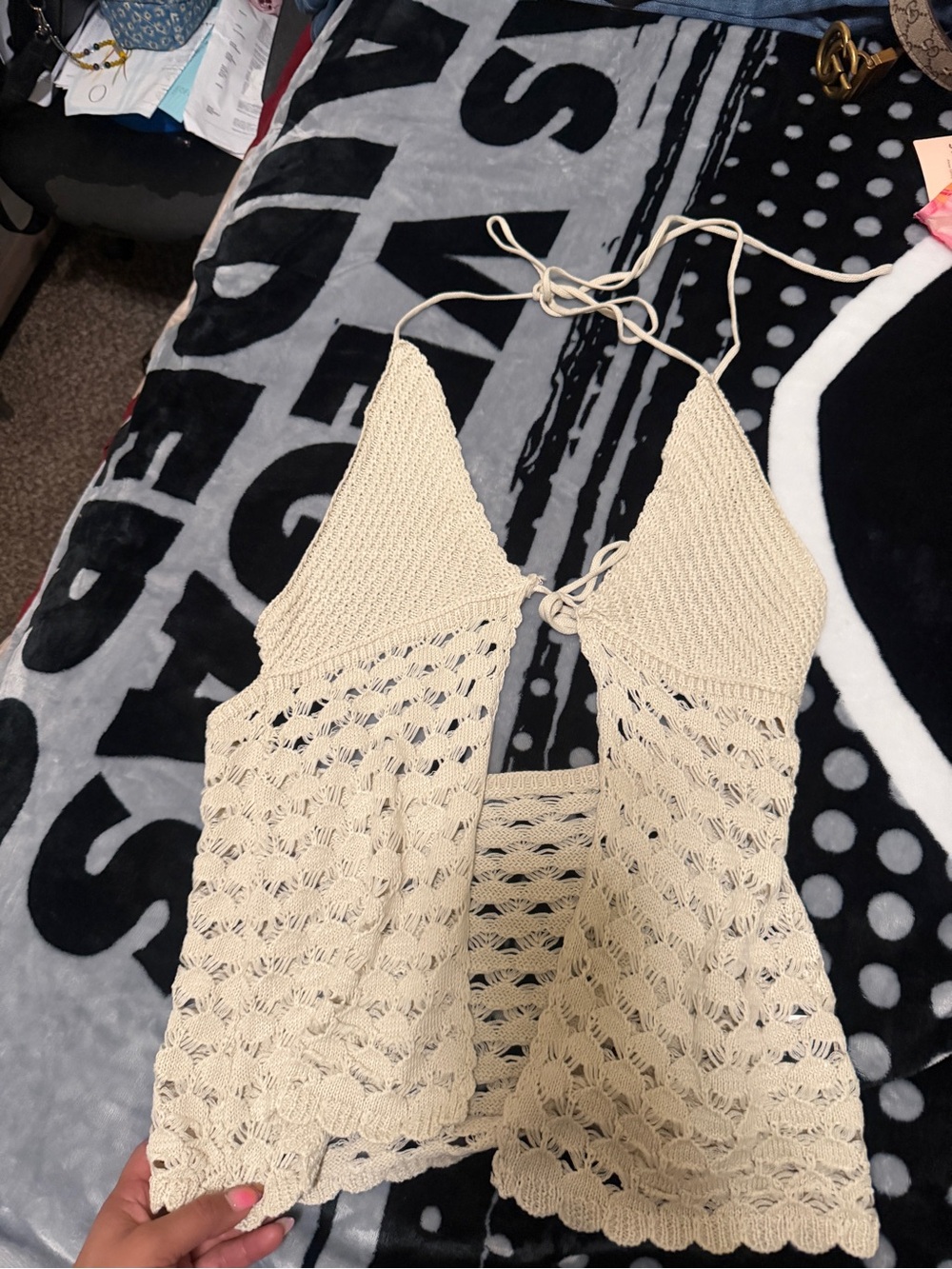 Crochet Halter Tank Top in Cream